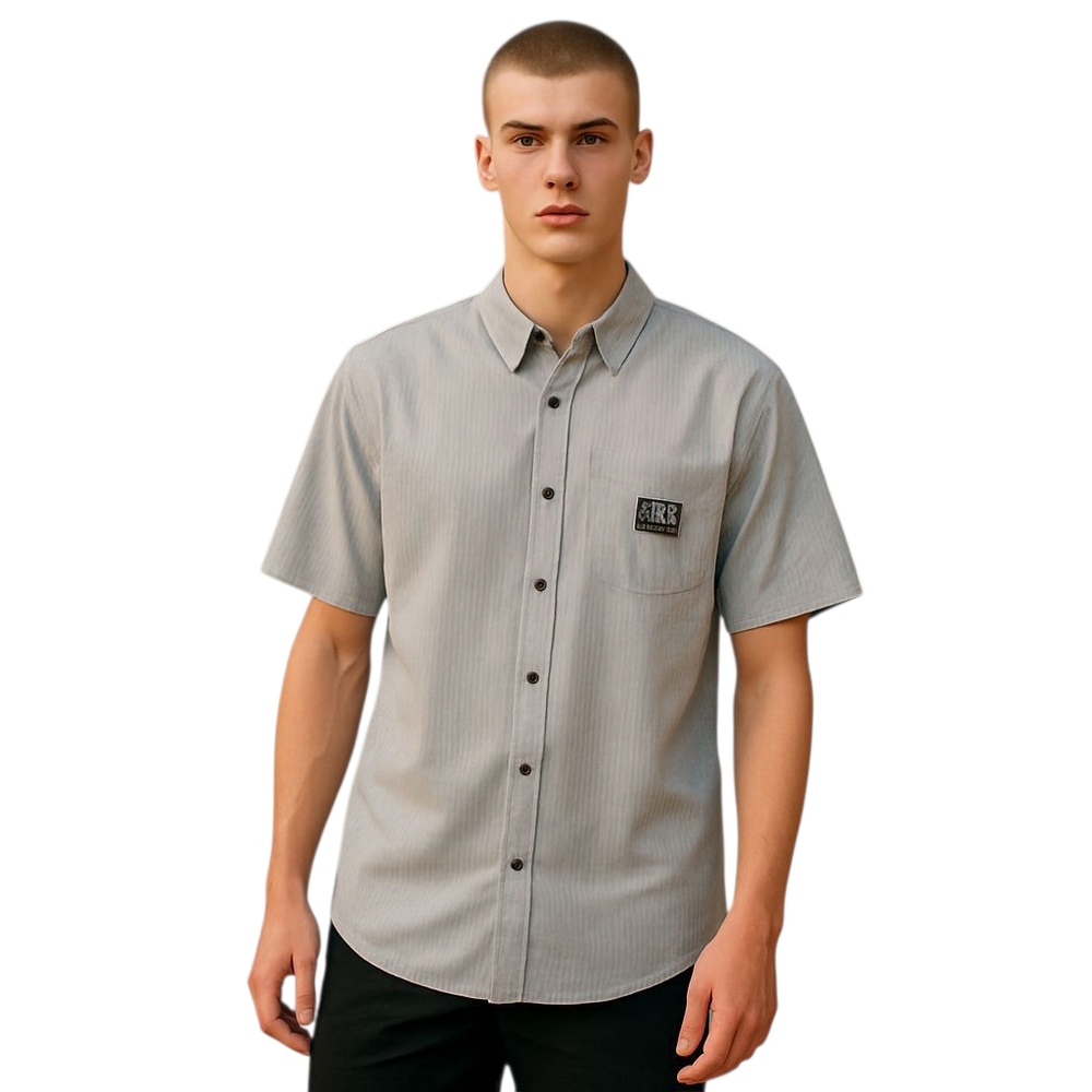 Fox Racing Shirt Mens XL Gray Stripes Button Down Short Sleeve Lightweight Moto